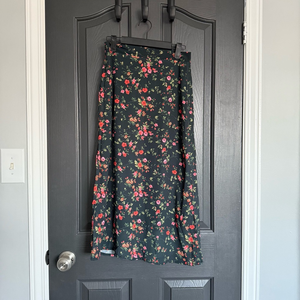 Floral Black Midi Skirt